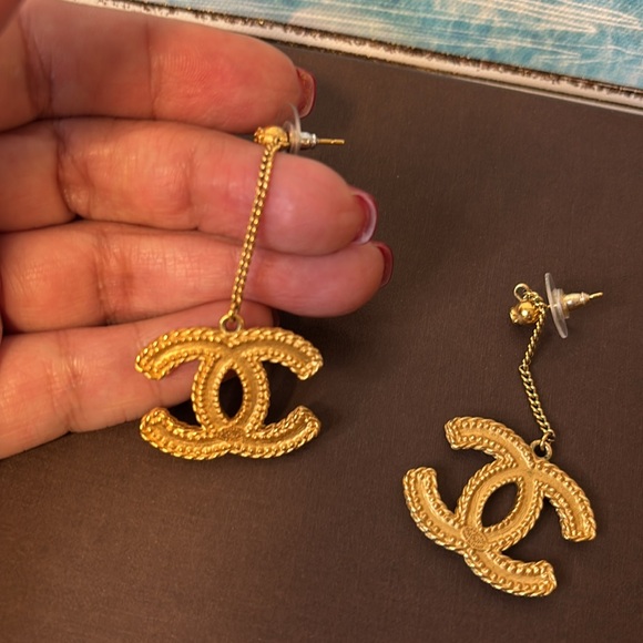 Chanel Gold Logo Drop Earrings - Picture 8 of 10